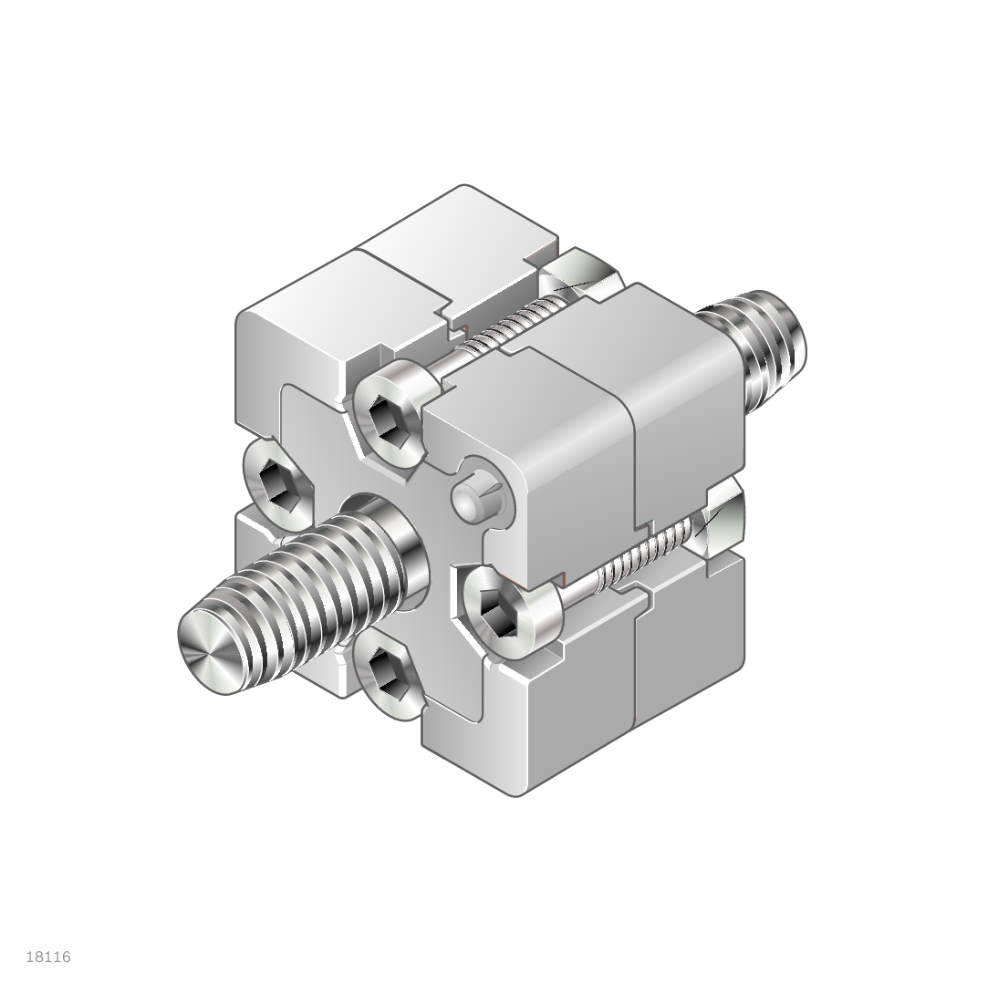 Version <i>designLINE </i>with special silver paint (RAL 9006) for an especially high-quality design, For end-to-end profile connections, Profile finishes:<br>30x30: M8 thread cutting in core<br>40x40, 45x45, 50x50: not required / Material Number:3842538657