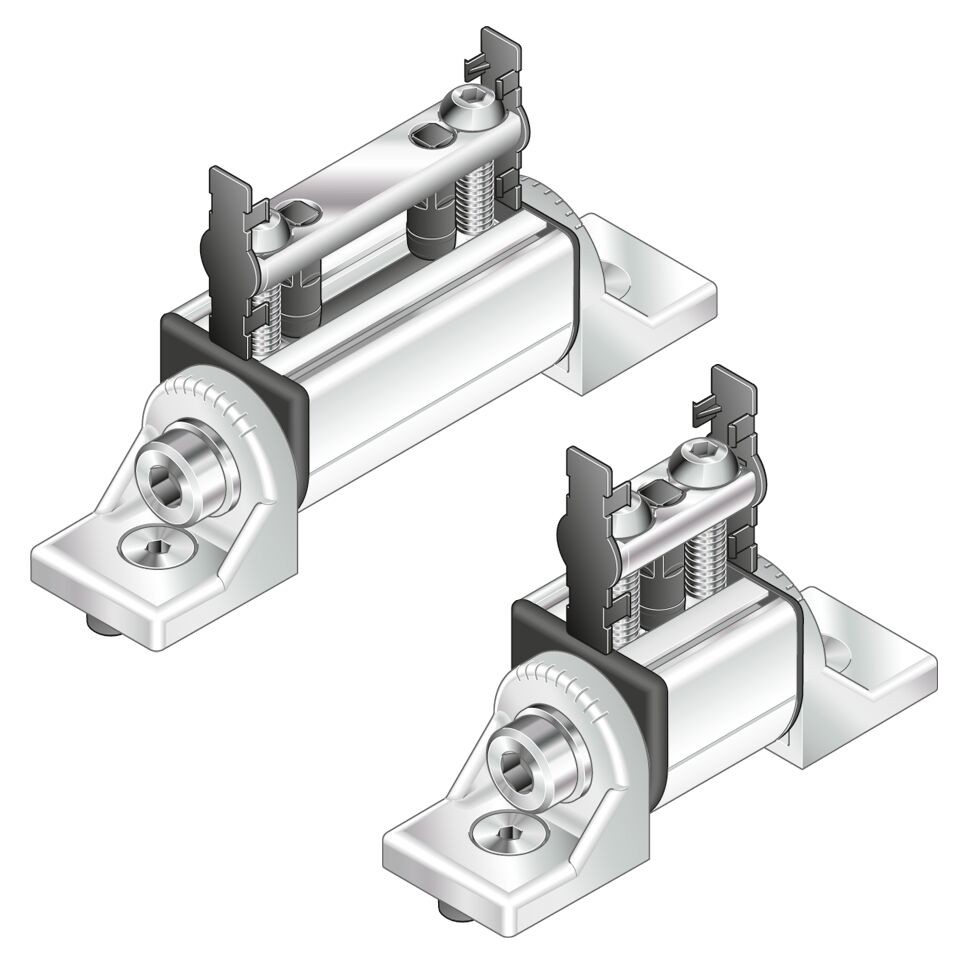 Version <i>designLINE </i>with special silver paint (RAL 9006) for an especially high-quality design, Suitable for swiveling right-angled profile connections, e.g. for constructing supporting arms or doors, Profile finishing: drilling of through / Material Number:3842554412
