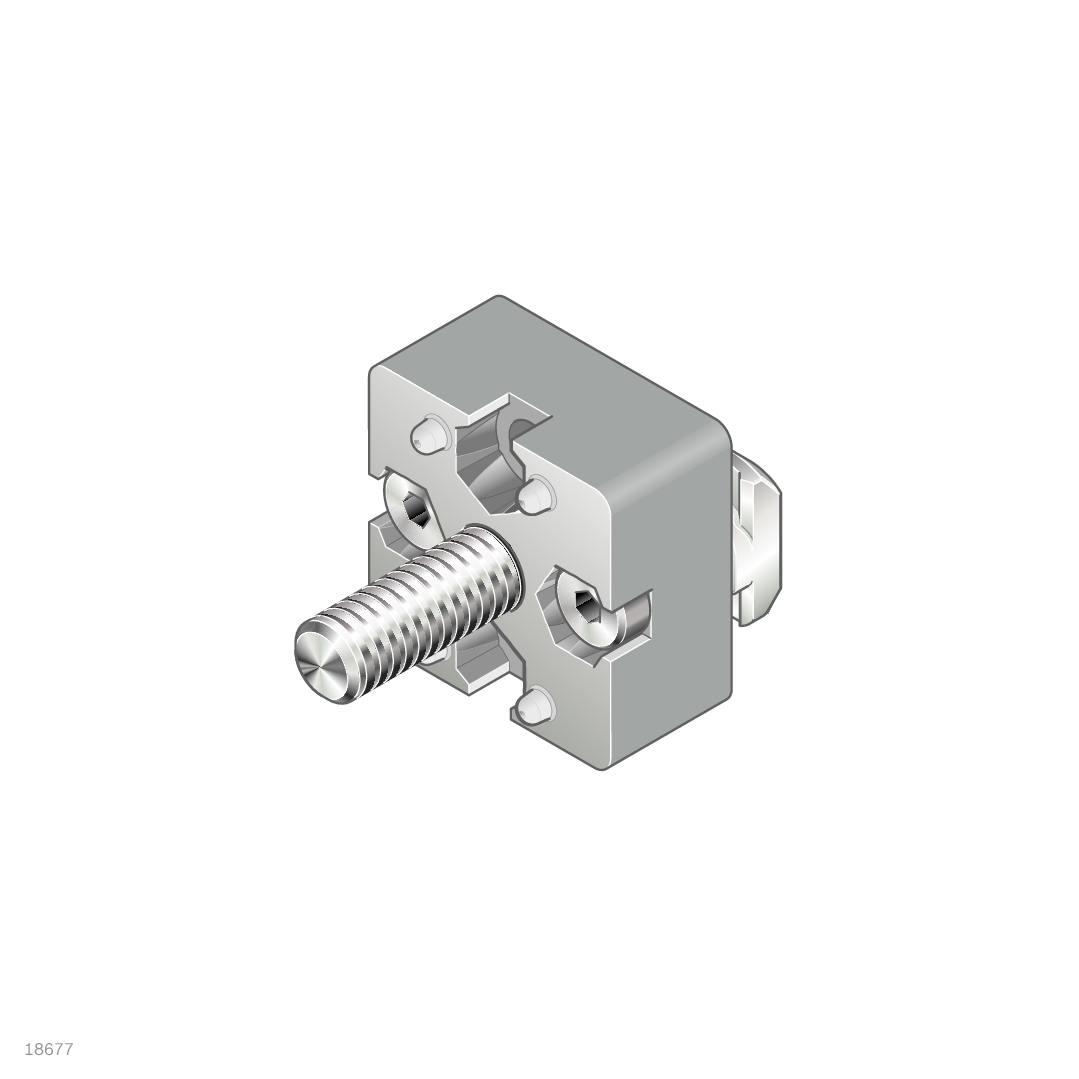 Version <i>designLINE </i>with special silver paint (RAL 9006) for an especially high-quality design, Profile finishes:<br>30x30: M8 thread cutting in core<br>40x40, 45x45, 50x50: not required, For right-angled profile connections / Material Number:3842538696