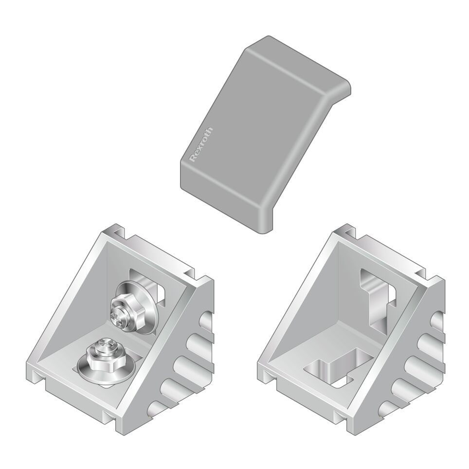 Brackets with centering lugs for rapid, precise assembly with protection against turning, Centering lugs can be easily broken off for assembly on plates or at right angles to the slot, Cover cap to protect from dirt, available in signal gray (RAL 7004) an / Material Number:3842548871