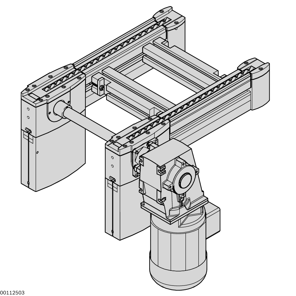 Motor connection optionally with cable/plug (AT = S) or terminal box (AT = K), Ready-for-operation conveyor section, Automatic chain tensioning system, Conveyor medium: Accumulation roller chain with steel support wheels, Longitudinal conveying of the wor / Material Number:3842999901