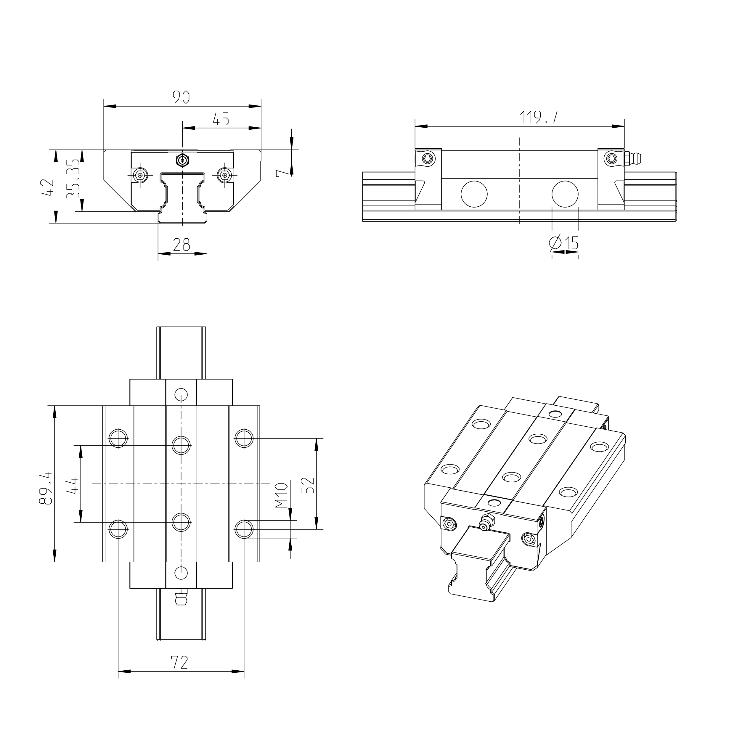 BALL RUNNER BLOCK CARBON STEEL KWD-030-FLS-C0-N-1