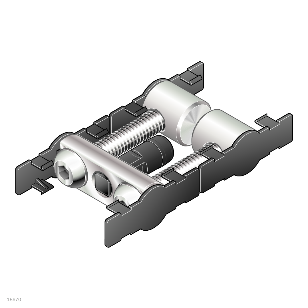 For the end-to-end connecting of two profiles, Through hole D17 (two-sided longitudinal end connector)<br>– Blind hole DB17 or through-hole D17 (end connector on one side) / Material Number:3842554440