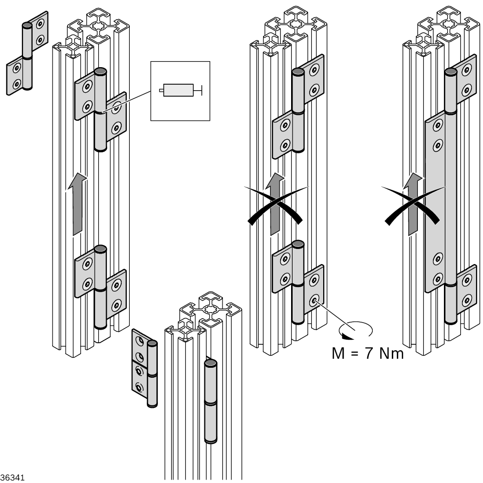 For doors with profile frames or doors made of solid surface elements, Fitted on outside or inside, For self-assembly of hinges or hinge bands, Can be used as a hinge band for non-transparent covering of the door crack, Hinge profiles for slot dimensions  / Material Number:3842544661