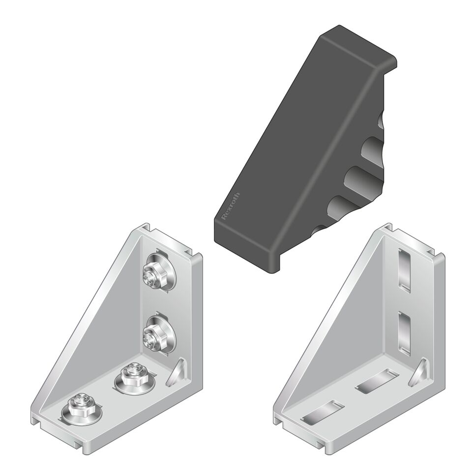 Brackets with centering lugs for rapid, precise assembly with protection against turning, Centering lugs can be easily broken off for assembly on plates or at right angles to the slot, Cover cap to protect from dirt, available in signal gray (RAL 7004) an / Material Number:3842548865