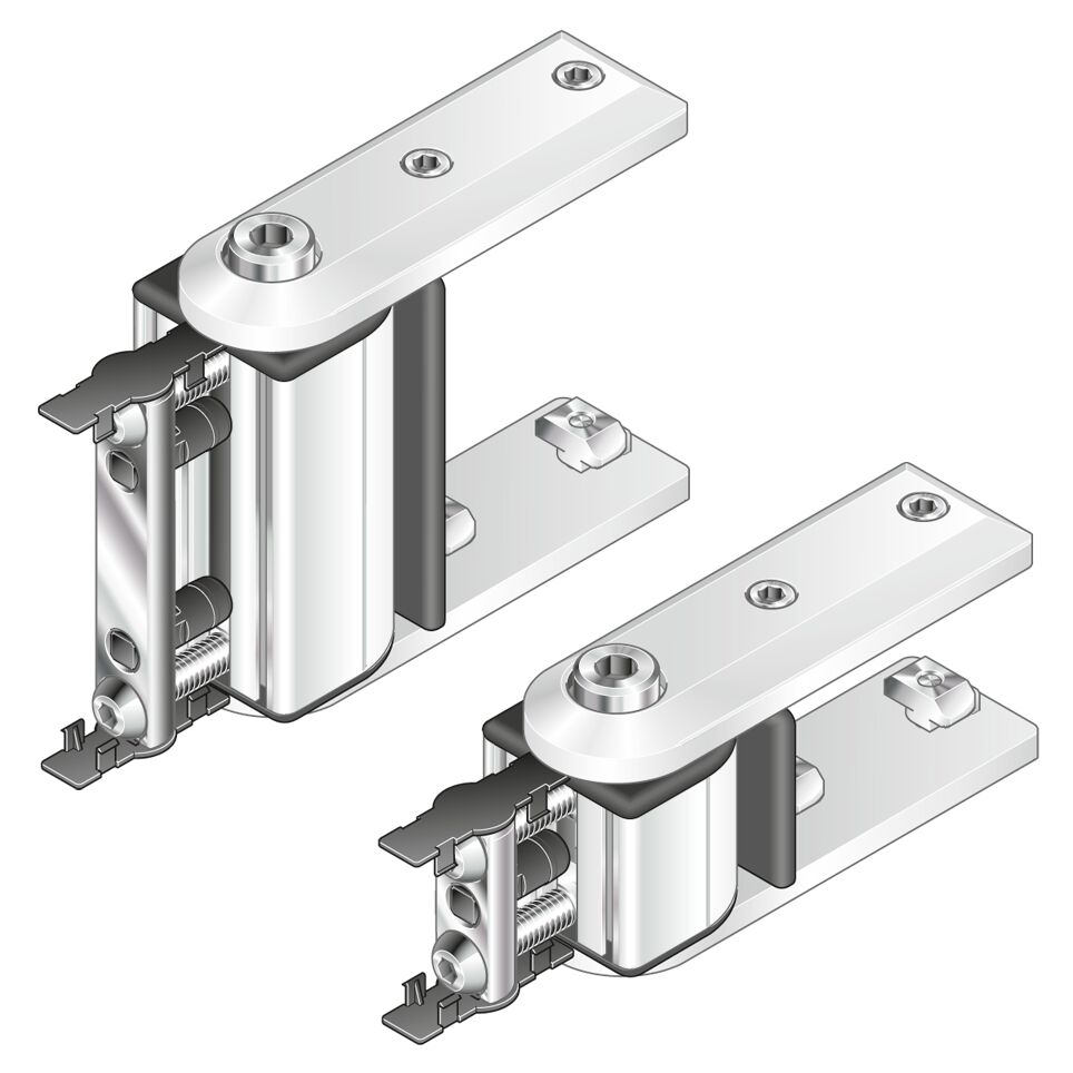 Version <i>designLINE </i>with special silver paint (RAL 9006) for an especially high-quality design, Profile finishing: drilling of through-hole D17, Suitable for swiveling end connections, e.g. for the construction of supporting arms / Material Number:3842521263