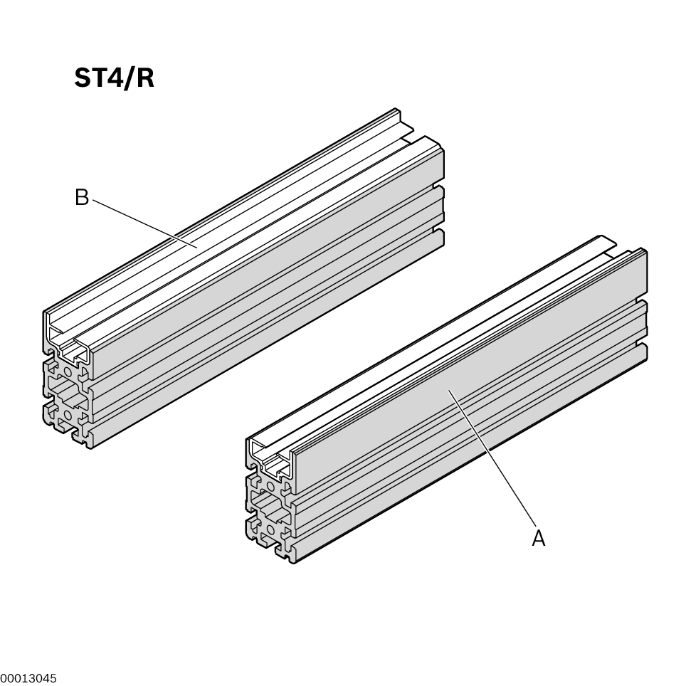 Anodized aluminum section profile, polyamide guide profile. The guide profile is inserted in the section profile and can be replaced easily in case of wear / Material Number:3842994839