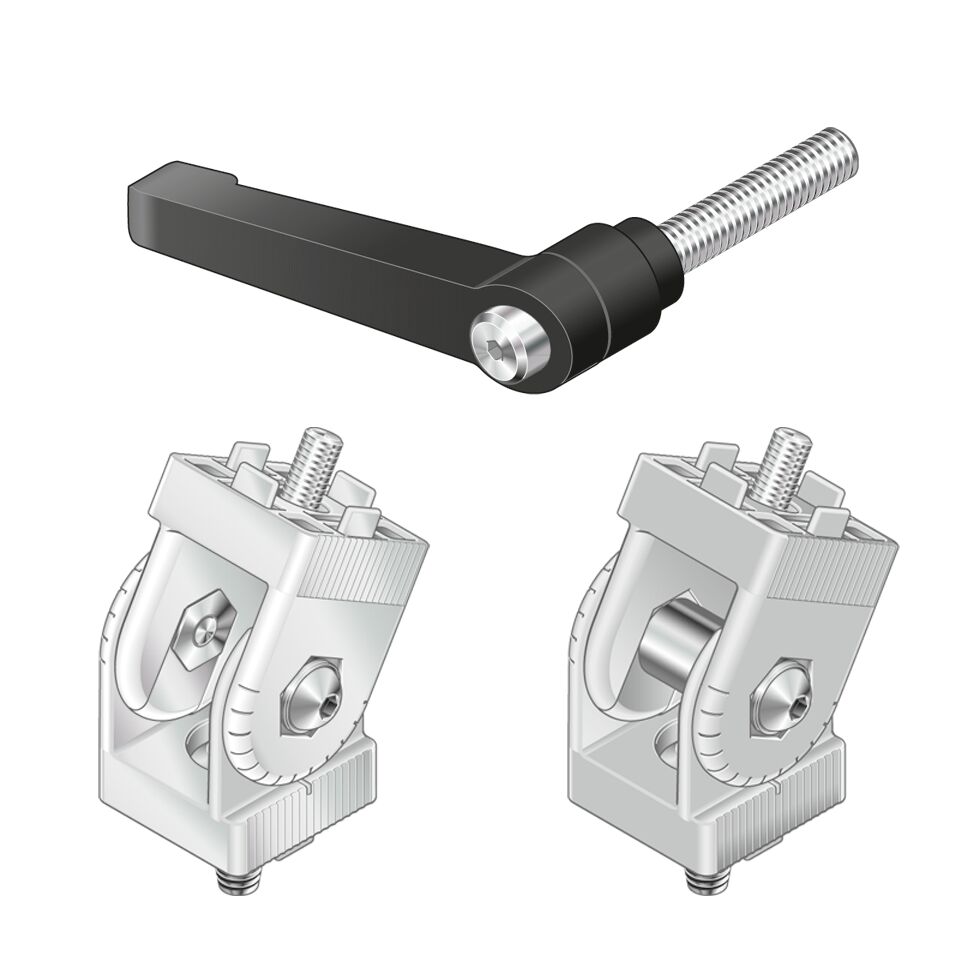 Version <i>designLINE </i>with special silver paint (RAL 9006) for an especially high-quality design, Swivel range 180°, For movable or rigid profile connections at any angle, With marking in 15° increments, Clamping and convenient adjustment of / Material Number:3842538684