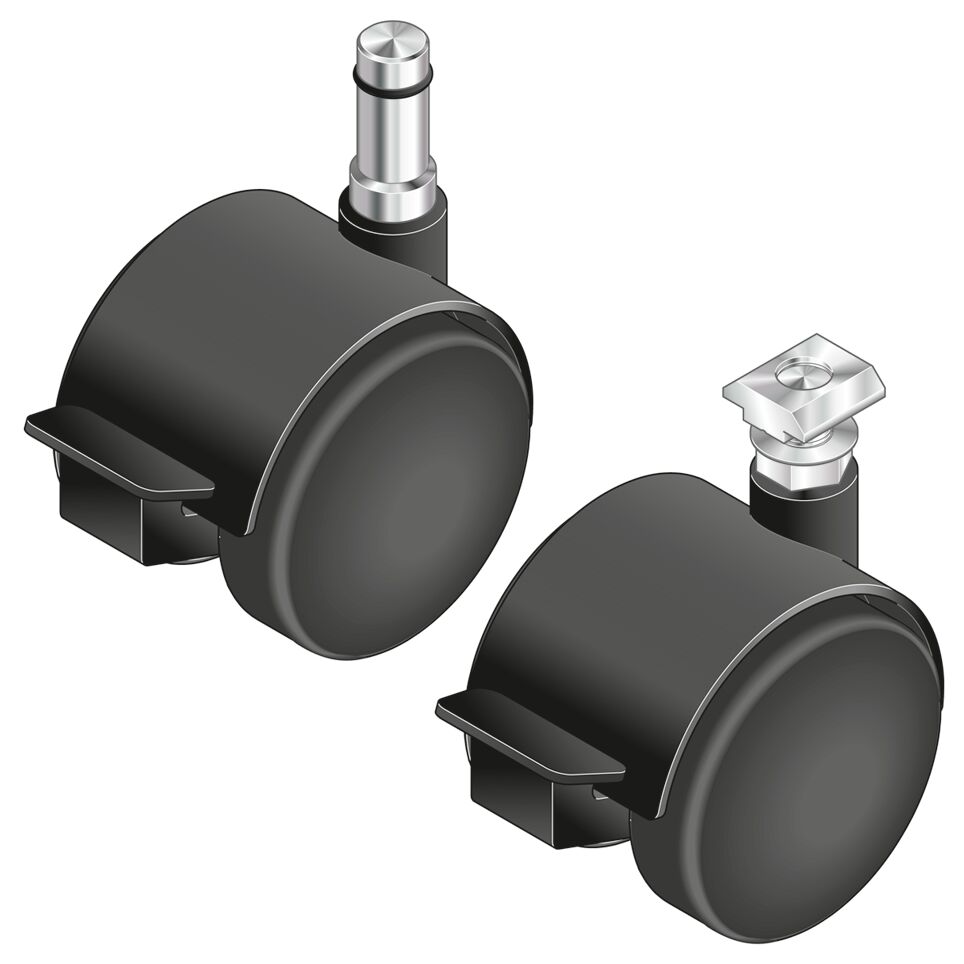 Double wheel D50-D10 for insertion in the central hole with a diameter of 10 mm, Double wheel D50-M8 for bolting into the profile slot, Attractive-looking double wheel for light applications, Made of oil-resistant material, Double wheel with lock / Material Number:3842515457