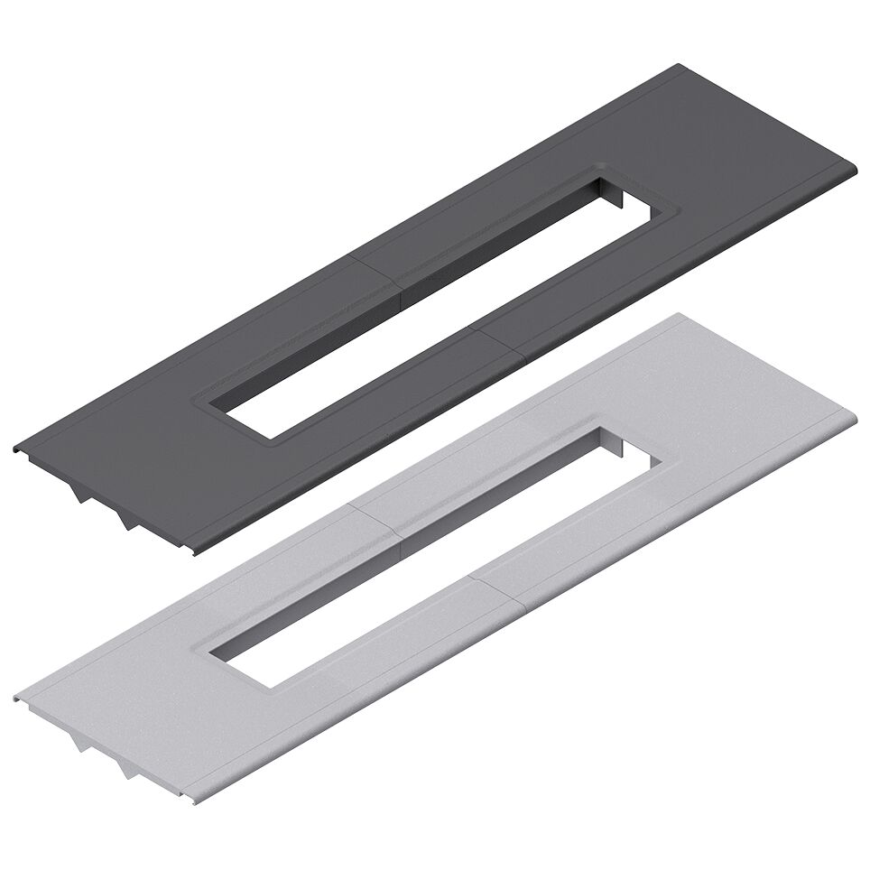 Socket covers can be extended with the cover rails, Closes the opening gap of installed socket strips in cable guide profiles, For socket strips with 263 mm or 404 mm length (with extension), Compatible with socket strips from the MPS range (see the Manua / Material Number:3842558508