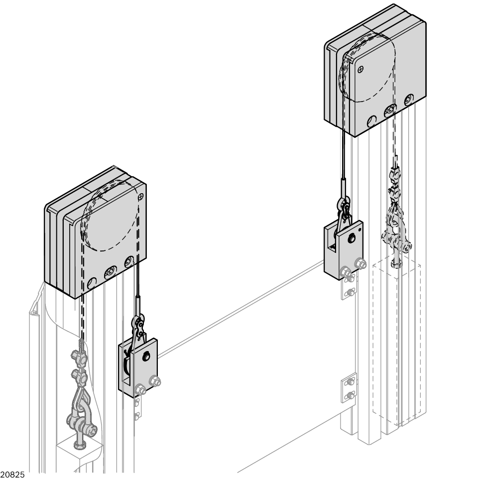 Counterbalance, Safety catch, Length of cable can be adjusted, Service life: 50,000 actuations, For lifting doors comprising a deflection pulley and control cable, Counterweight individually adjustable and preferably guided in a cable duct, Profile finish / Material Number:3842555566