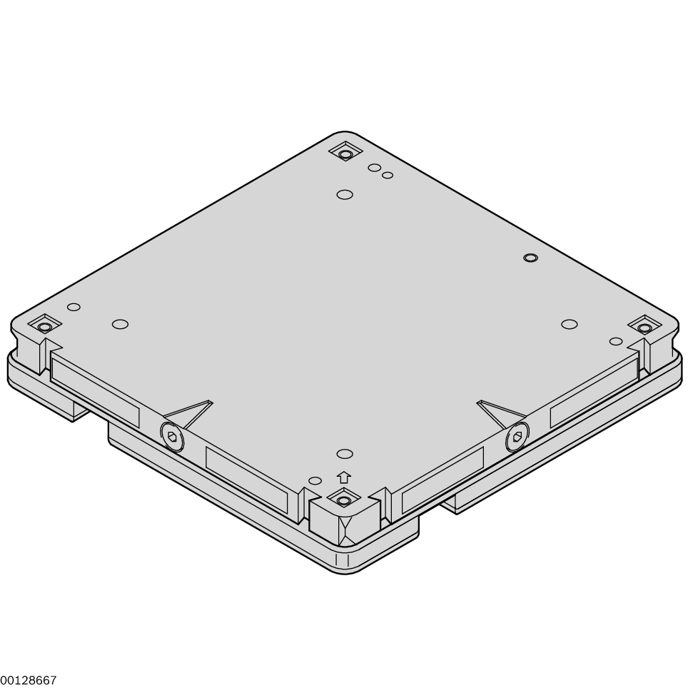 Replaceable outer soles, 3 standard sizes, Double-sided prism slot for positioning in the positioning unit PE 1/P, Mounting and installation options for mobile data tags of the identification systems ID 15, ID 40 and ID 200 / Material Number:3842527124