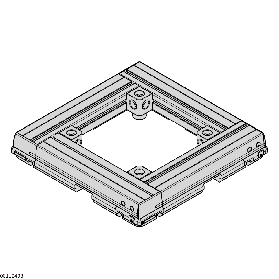 Simple fastening of workpiece supports thanks to 10 mm profile slots in the workpiece pallet frame, Integrated stop damper, ensures quiet running onto other workpiece pallets, Pick-up and transportation of workpieces in the TS 4plus transfer system, Workp / Material Number:3842998060