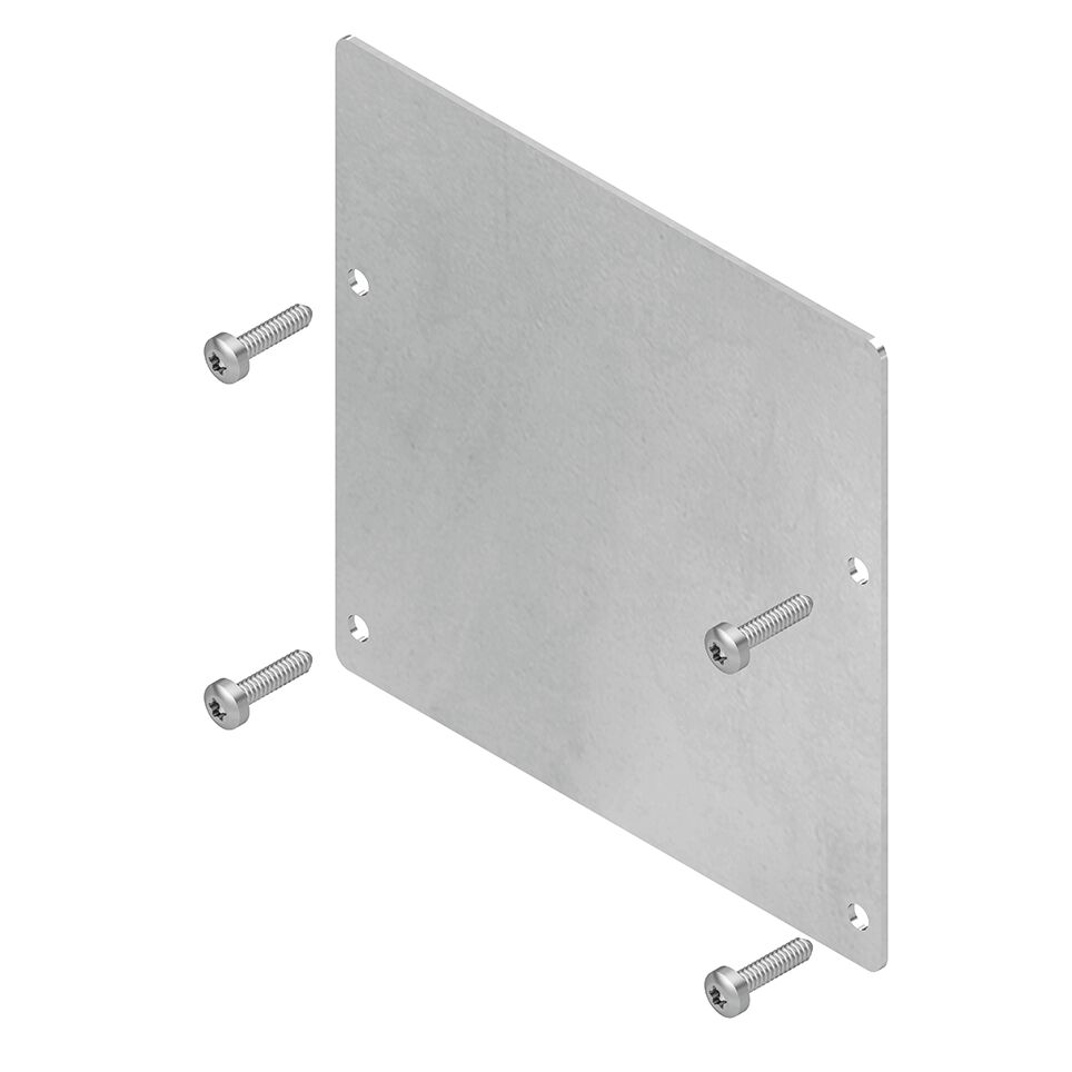 Closes cable guide profiles at the front, Surface anodized, Fastened securely with screws, For cable guide profile 120x120 6N (3 screw holes can be used for mounting) and 120x120 / Material Number:3842558229