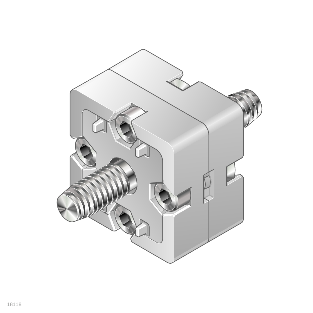 Version <i>designLINE </i>with special silver paint (RAL 9006) for an especially high-quality design, For end-to-end profile connections, Profile finishes:<br>30x30: M8 thread cutting in core<br>40x40, 45x45, 50x50: not required / Material Number:3842538658
