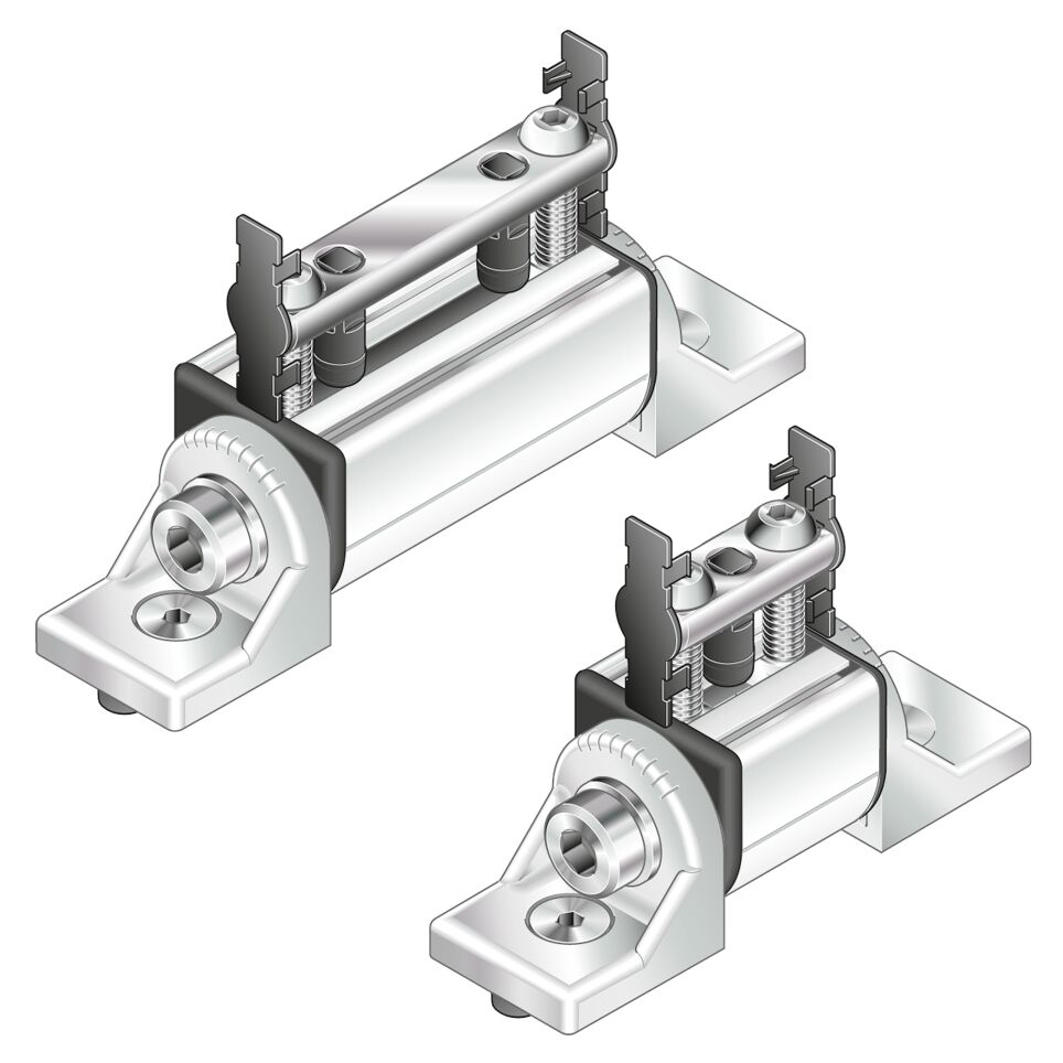 Version <i>designLINE </i>with special silver paint (RAL 9006) for an especially high-quality design, Suitable for swiveling right-angled profile connections, e.g. for constructing supporting arms or doors, Profile finishing: drilling of through / Material Number:3842554418