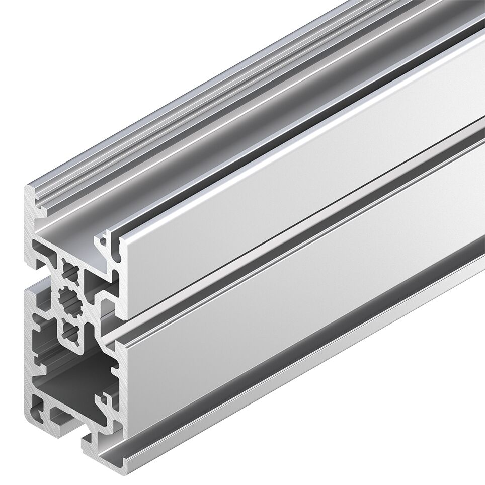 Longitudinal grooves for easy mounting, For conveyor unit self-assembly, Profile width: 50 mm, For conveyor units with a height to conveying level of 100 mm, In especially sturdy design for particularly heavy-duty sections, For use in conjunction with all / Material Number:3842536793