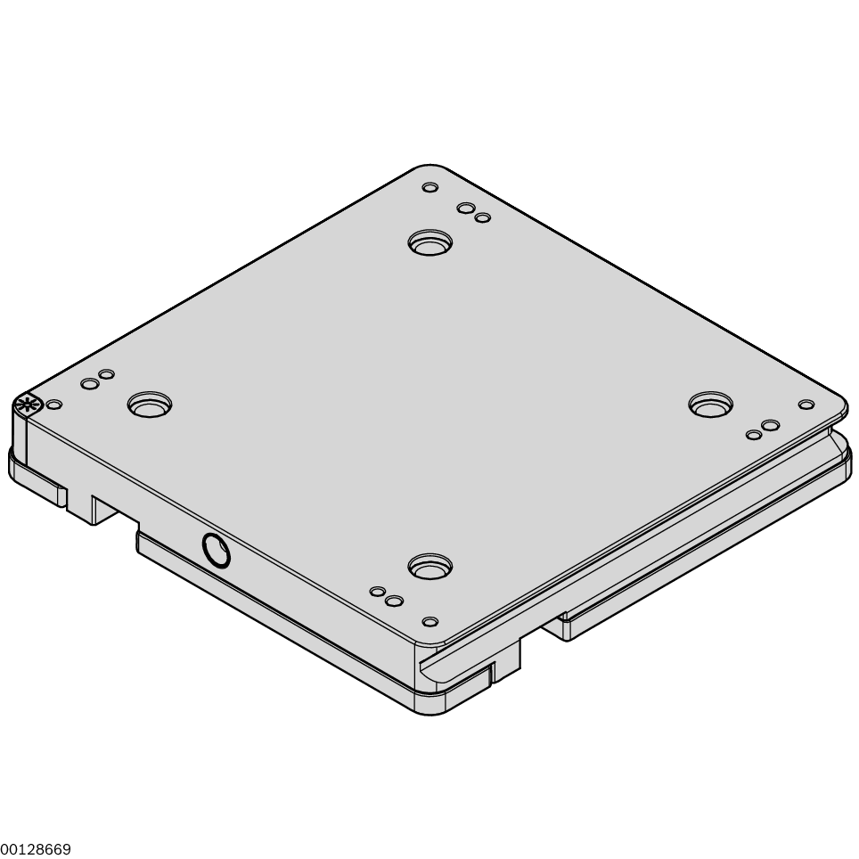 Replaceable outer soles, 3 standard sizes, Mounting and installation options for mobile data tags of the identification systems ID 15, ID 40 and ID 200, Positioning bushings for use with the lift positioning unit HP 1/P, Aluminum all-metal construction, D / Material Number:3842530445