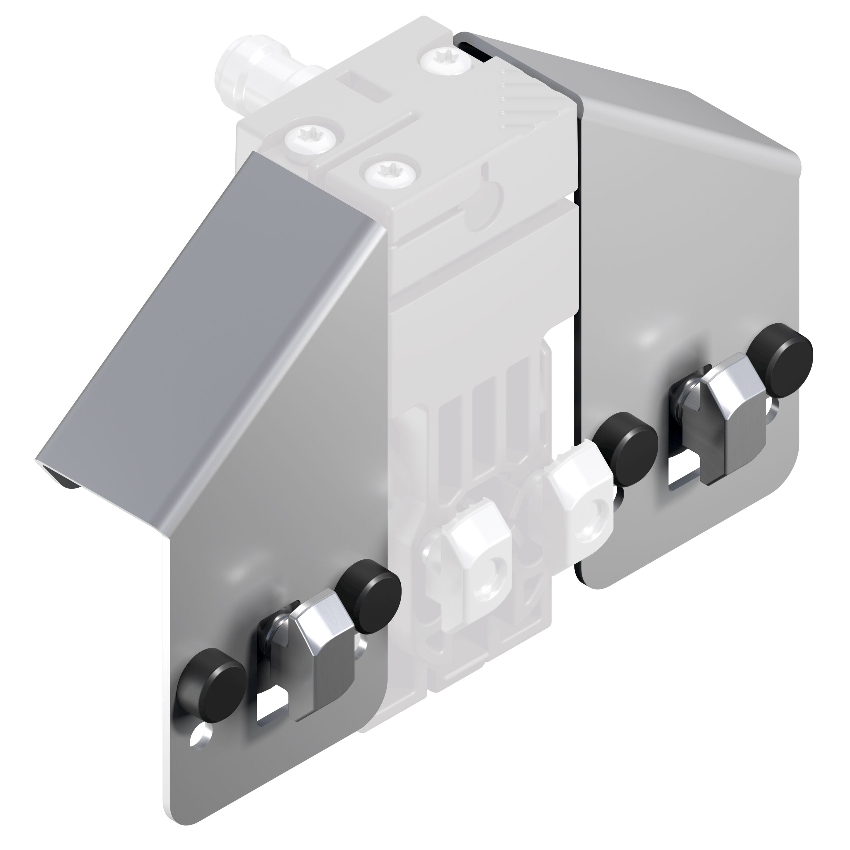 Protective device to restrict unintentional access between the workpiece pallet and the switch bracket during operation, Suitable for attaching to an SH 2/S, SH 2/ST switch bracket or WI 2/M rocker, Centering bolts for pre-positioning and quick assembly i / Material Number:3842558833