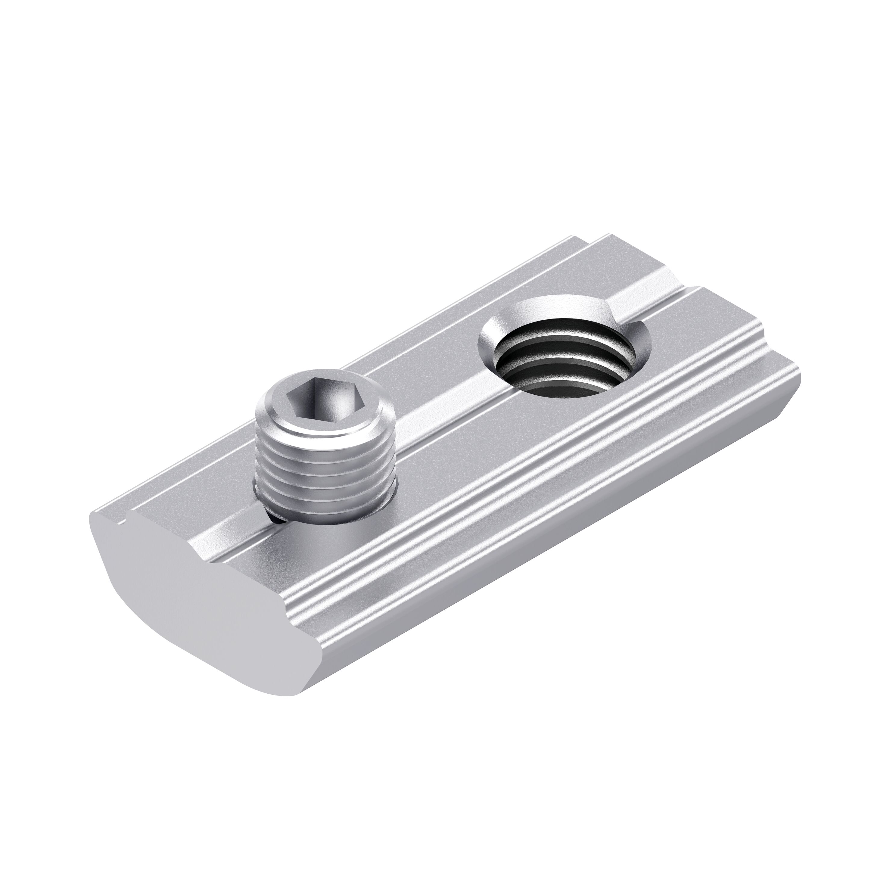 The swivel-in sliding block with headless setscrews permits shake-proof fixing in all positions, Profile finishing: not required / Material Number:3842557260