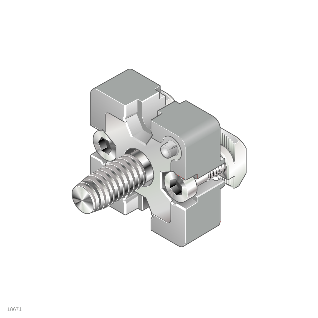 Version <i>designLINE </i>with special silver paint (RAL 9006) for an especially high-quality design, Profile finishes:<br>30x30: M8 thread cutting in core<br>40x40, 45x45, 50x50: not required, For right-angled profile connections / Material Number:3842532195