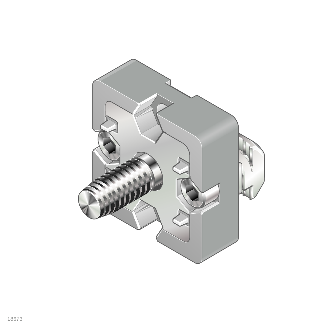 Version <i>designLINE </i>with special silver paint (RAL 9006) for an especially high-quality design, Profile finishes:<br>30x30: M8 thread cutting in core<br>40x40, 45x45, 50x50: not required, For right-angled profile connections / Material Number:3842520802