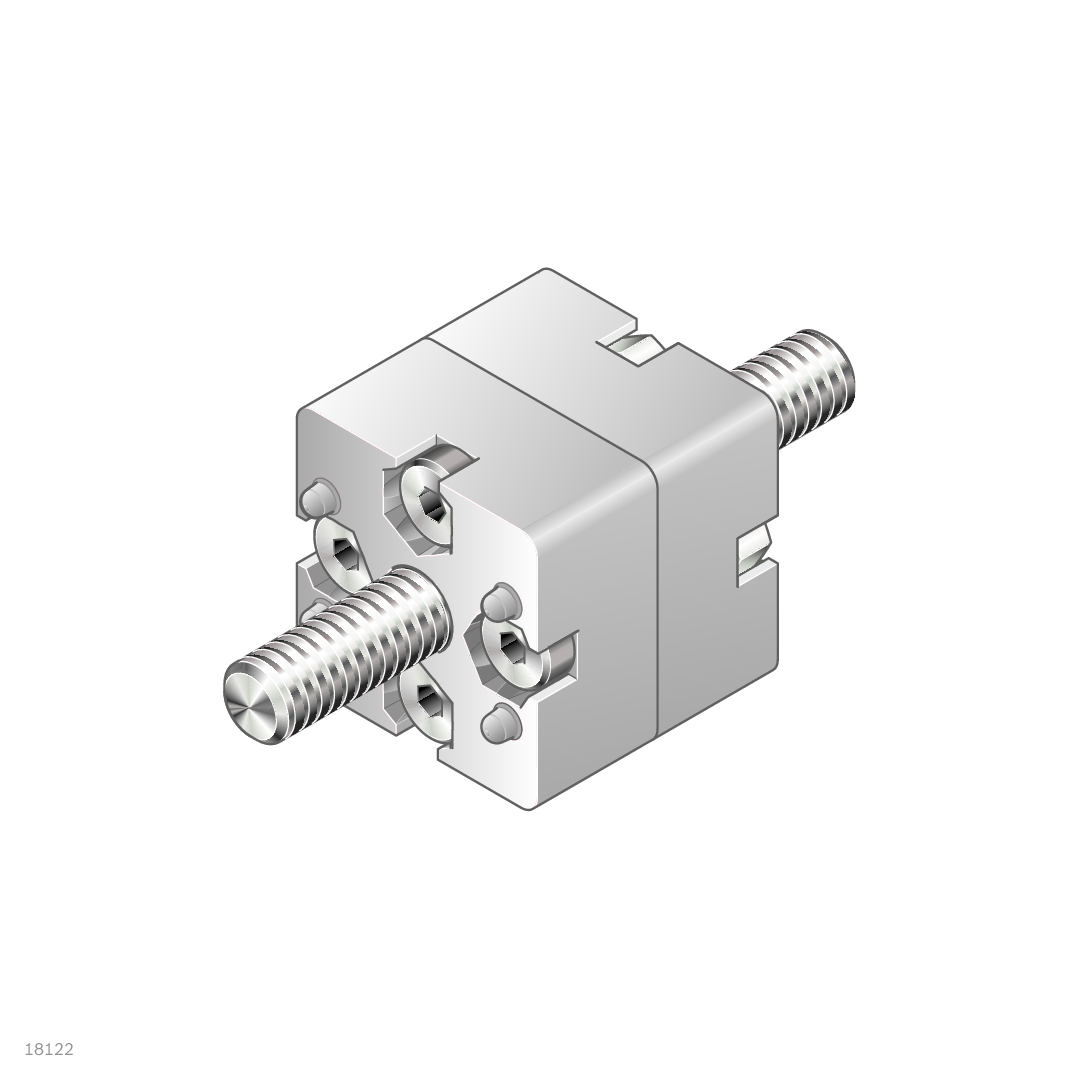 Version <i>designLINE </i>with special silver paint (RAL 9006) for an especially high-quality design, For end-to-end profile connections, Profile finishes:<br>30x30: M8 thread cutting in core<br>40x40, 45x45, 50x50: not required / Material Number:3842526003