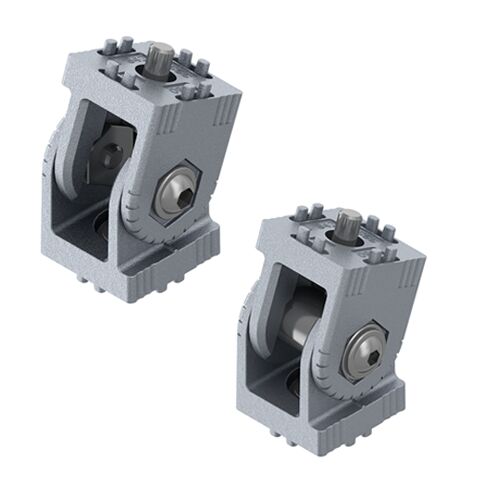 Version <i>designLINE </i>with special silver paint (RAL 9006) for an especially high-quality design, Swivel range 180°, Clamping (3 Nm) and convenient adjustment of joint using a clamping lever (M4x20), For movable or rigid profile connections  / Material Number:3842555659