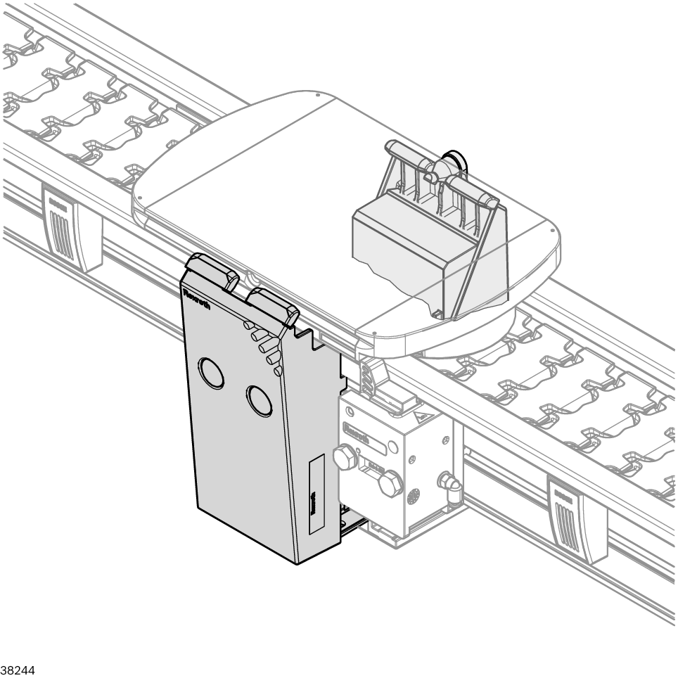 The switch bracket can be installed in any position, The WT is lifted approx. 1 mm above the transport level, thus eliminating the load on the conveyor chain during processing, Positioning accuracy in the direction of transport: ± 0.15 mm (transverse: ± 0 / Material Number:3842557090