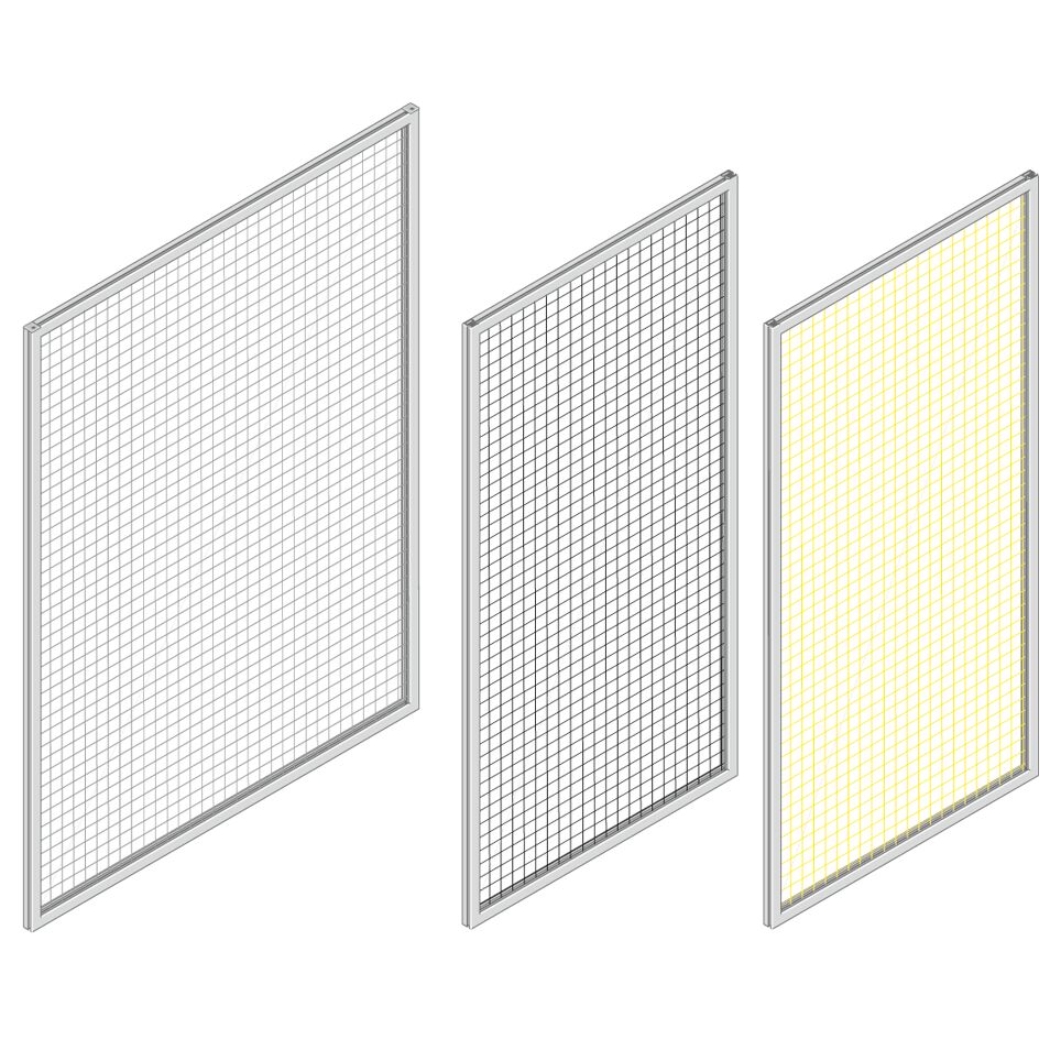 Simple mounting on the supports using the suspension brackets. Single fitter is sufficient, Standard widths or customized dimensions, Protective frame made of protective grille profile 30x30 WG40 with woven wire grille 40x40x4, Suitable kits enable the co / Material Number:3842554282