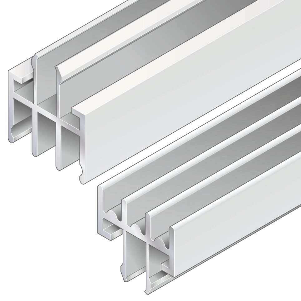 Insertion of the surface element into closed frame, Can be clipped into the supporting frame made of strut profiles, Sliding door profile, bottom, with half-round floor contour to minimize the displacement force required, For surface elements with a thick / Material Number:3842993426